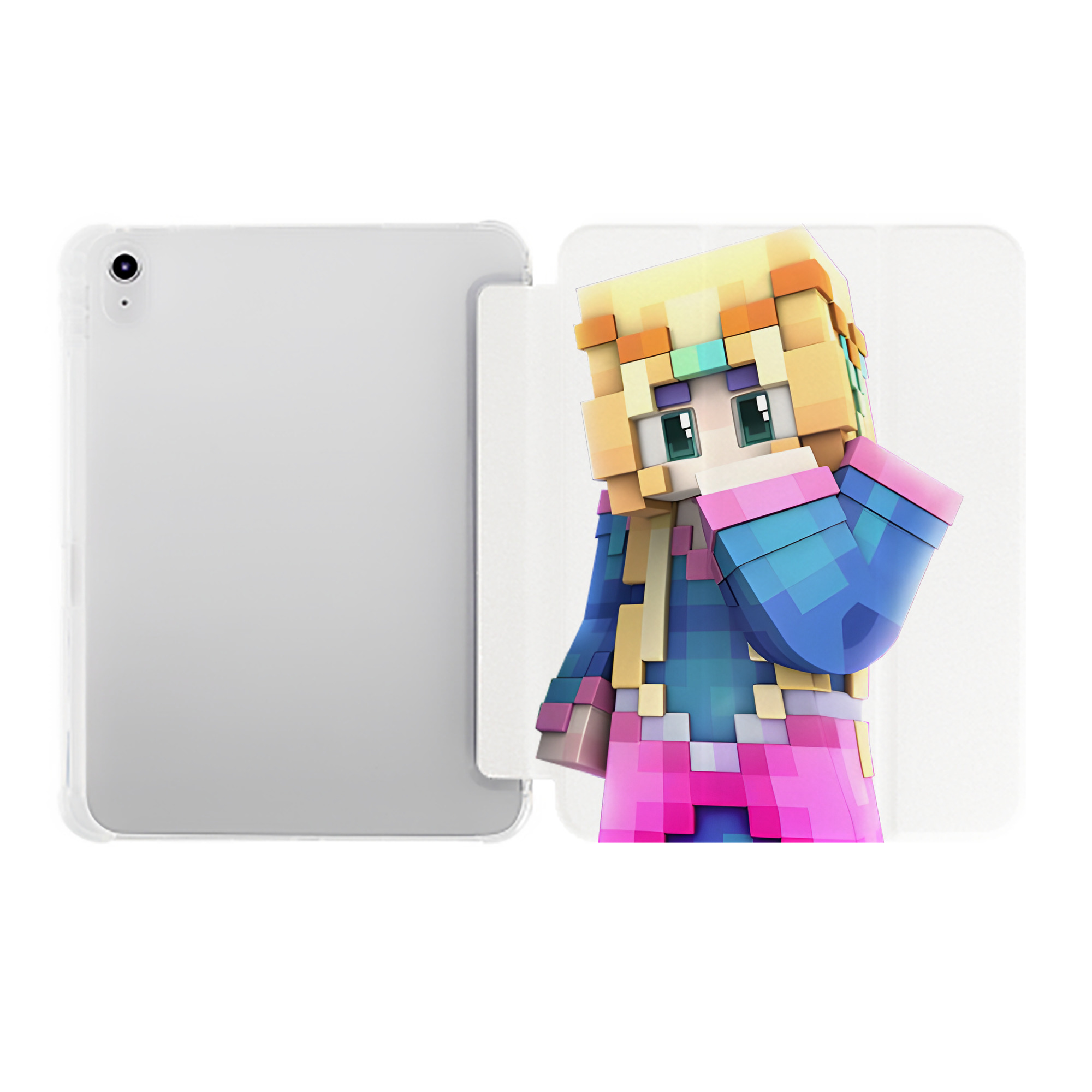 （画像用） マインクラフト ブロックの世界 Minecraft MC Block world IPad ケース ペン収納付き 三つ折りスタンド PUレザー×シリコン 対応機種9.5/10.5/10.9インチ